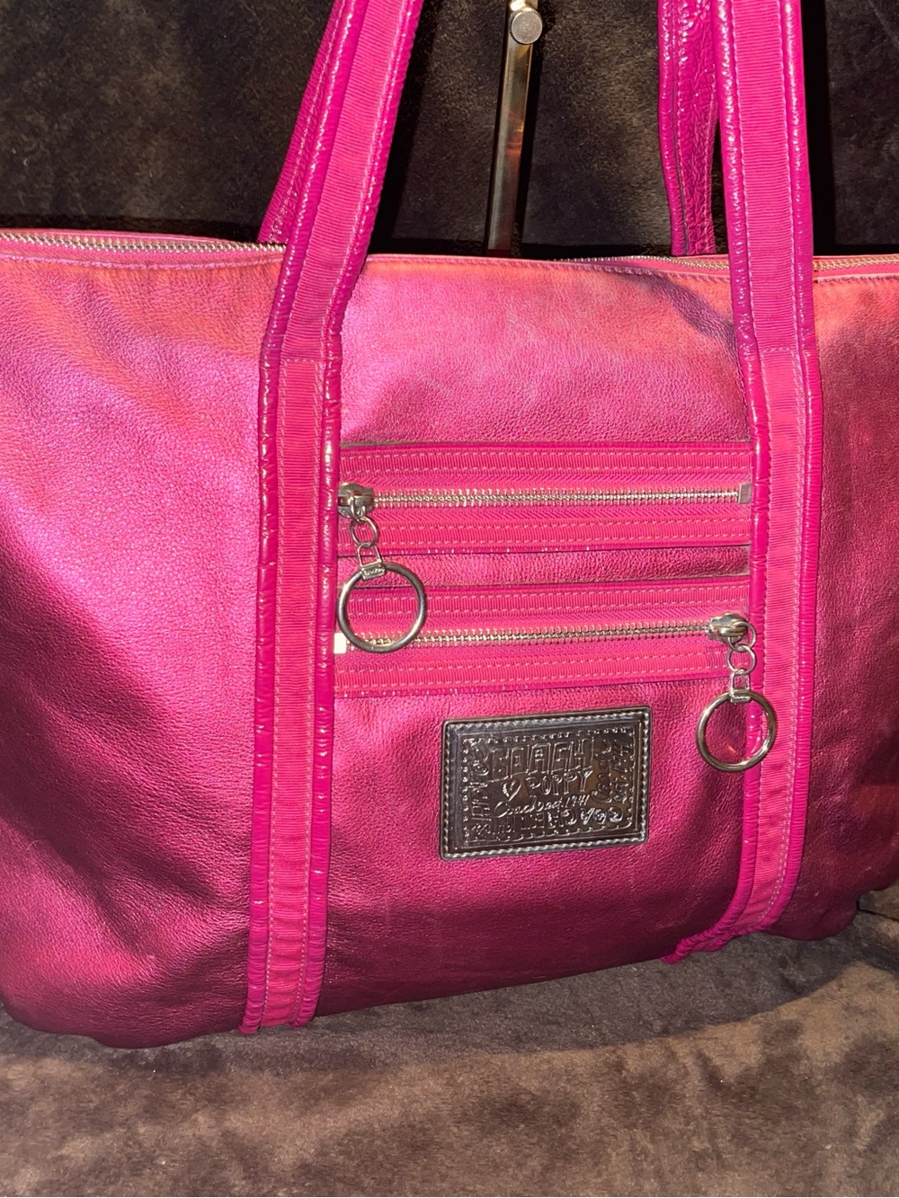 Vintage Coach Poppy Glam Tote Metallic Magenta Leather 13820